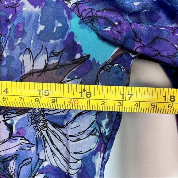 Rebecca Taylor Sz 6 Silk Top Blouse Abstract Floral Boho 3/4 Sleeve Peasant - Picture 13 of 16